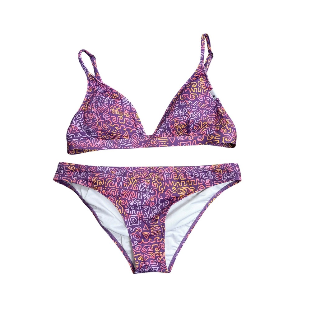 Quiksilver Womens Purple Tribal Geometric Triangle Bikini Swimsuit M
